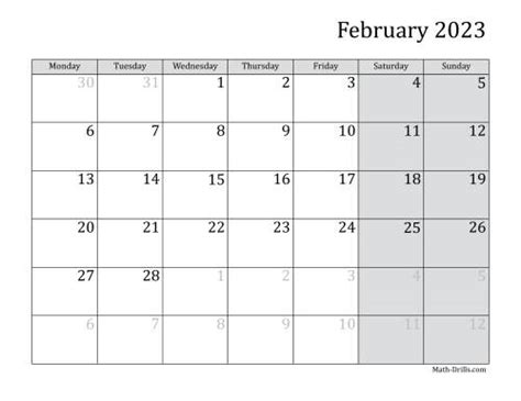 2023 Monthly Calendar With Monday As The First Day