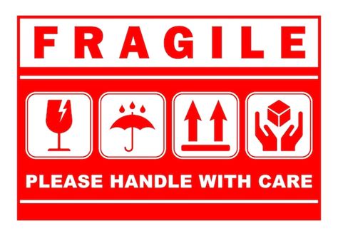 Premium Vector Red Sticker Fragile Handle With Care Printable Sign Symbol For Delivery Package