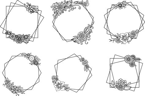 Geometric Floral Frames SVG Set of 6 Floral Polygonal Frame | Etsy in 2020 | Floral wreaths ...