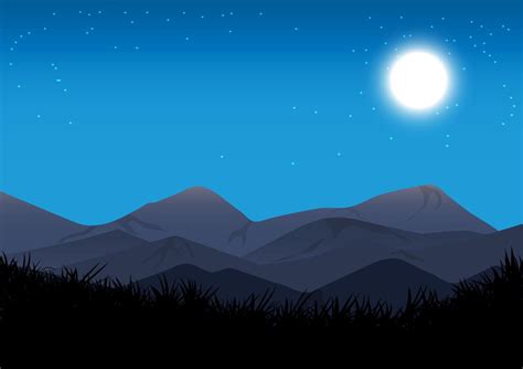 Landscape View Mountain And Moon On The Sky At Night Time Graphics