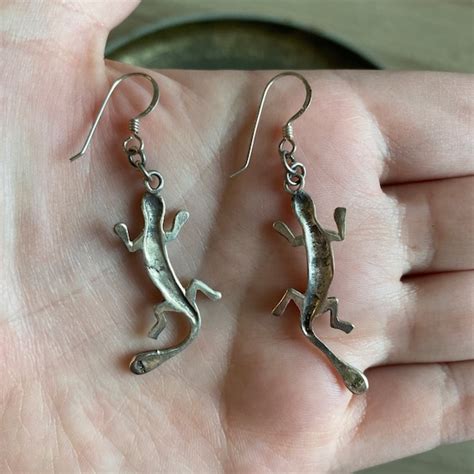 Antique Sterling Silver Turquoise Lizard Gecko Earrin Gem