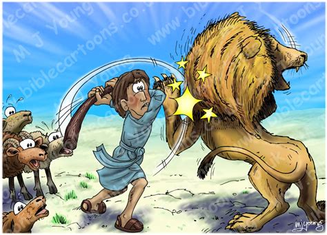 Bible Cartoons 1 Samuel 17 David And Goliath Scene 06 David And The Lion