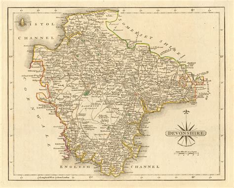 Antique County Map Of Devonshire By John Cary Original Outline Colour 1793
