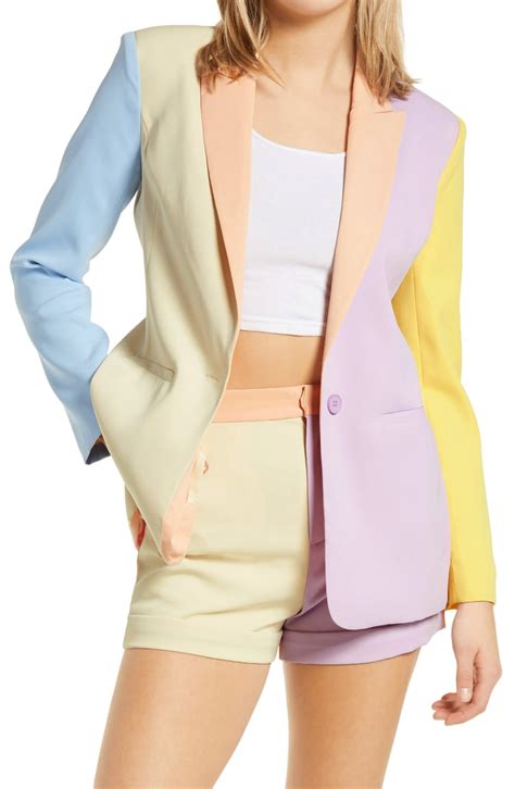 Endless Rose Blazer Buttons Color Blocking Tailored Coral