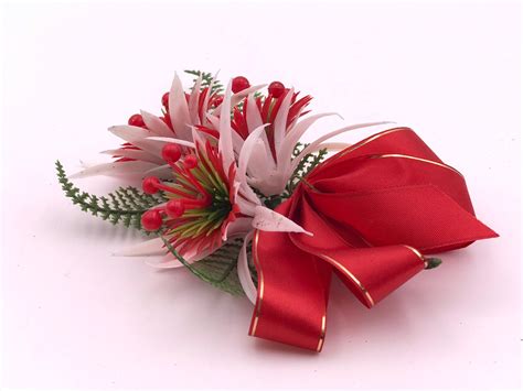 Vintage Christmas Corsage Mid Century Plastic Poinsettia Pin Holiday