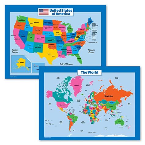 Buy World Map And Usa Map For Kids 2 Poster Set Laminated Wall