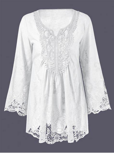 Lace Trim Tunic Blouse White Blouses 3xl Zaful