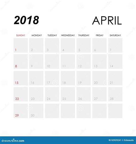 Calendar For April 2018 Stock Vector Illustration Of Modern 92929241