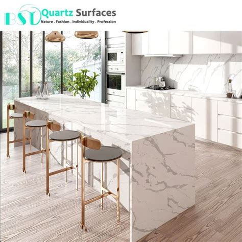 China Prefab White Quartz Kitchen Countertops With Veins