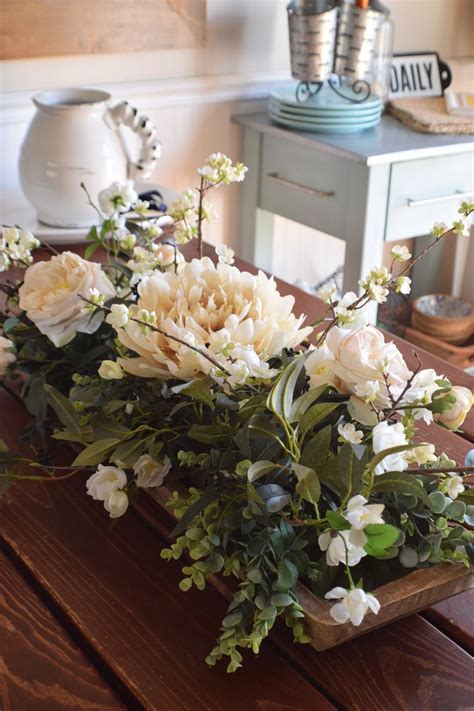 The Farmhouse Bowl Flower Arrangement Dough Bowl Centerpiece Etsy In