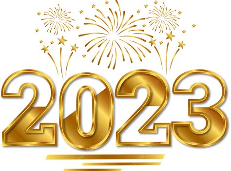 3d الفاخرة الذهبي 2023 مع الذهب سنة جديدة سعيدة الألعاب النارية خلفية شفافة 2023 2023 نص 2023