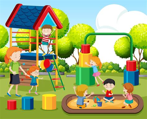 Kids Playing On Playground 303852 Vector Art At Vecteezy