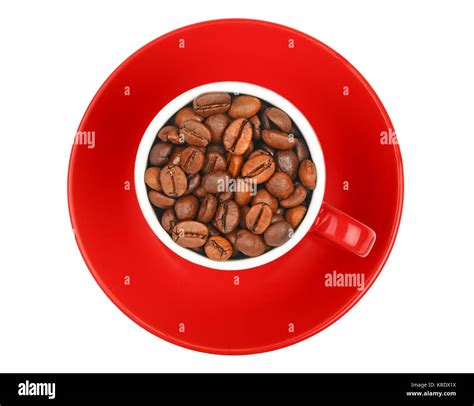 Coffee Beans In Red Espresso Cup Isolated On White Stock Photo Alamy