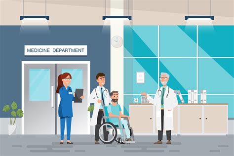 Medical Concept With Doctor And Patients In Flat Cartoon At Hospital