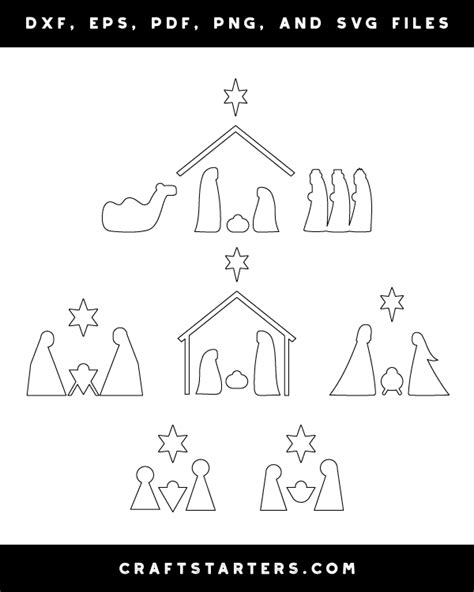 Simple Nativity Scene Outline Patterns Dfx Eps Pdf Png And Svg Cut