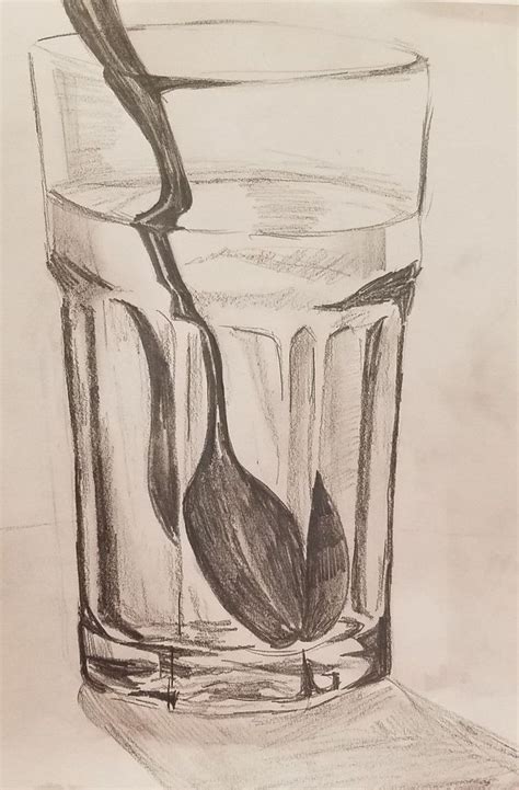 A Pencil Drawing Of A Glass Filled With Water