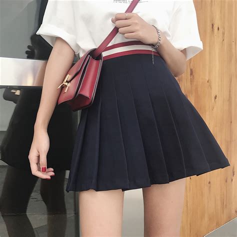 2018 New High Waist Ball Pleated Skirts Harajuku Polyester Skirts Solid A Line Sailor Skirt Plus