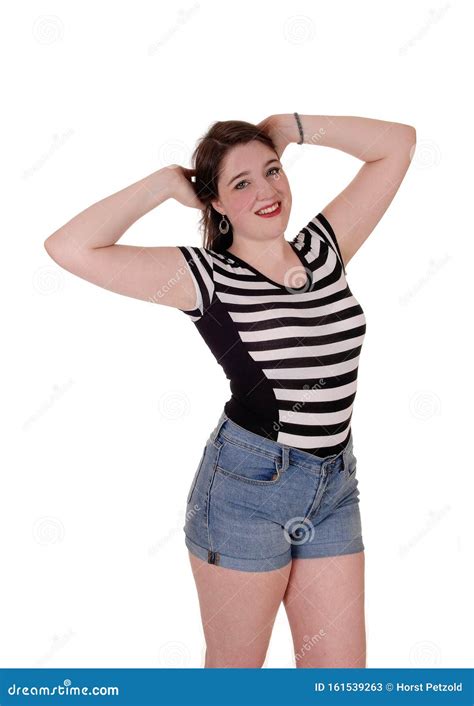 Beautiful Young Woman Standing In Shorts Stock Image Image Of