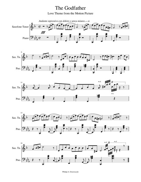 The Godfather Sax Tenor Sheet Music For Piano Saxophone Tenor Solo