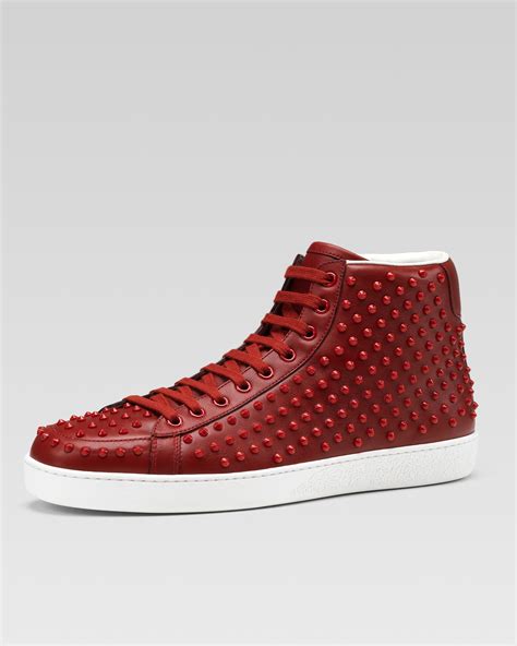 Gucci Brooklyn Leather Studded High Top Sneaker Red