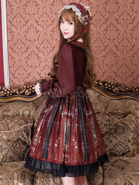 Classic Lolita Op Dress Retro Castle Print Ruffle Pleated Lolita One