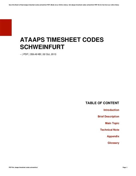 Ataaps Timesheet Codes Schweinfurt
