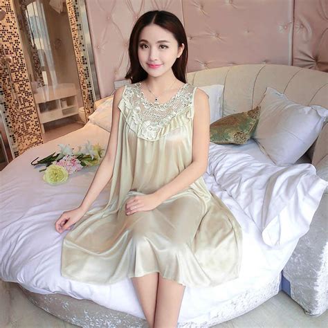 Yinsilaibei Sexy Perspective Long Womens Sleepwear Female Faux Silk