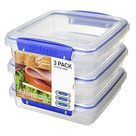 Sistema Klip It Collection Sandwich Box Food Storage Container 152 Ounce19 Cup Each Set Of