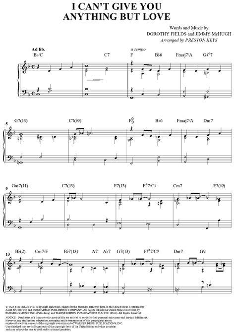 I Cant Give You Anything But Love Sheet Music For Piano Solo Sheet Music Now