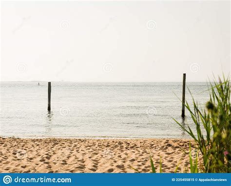 Posts In The Water And A Beach On Fire Island New York Stock Image