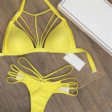 Beachwear Bathing Suit Biquini Yellow Bikini Set 2017 Women Swimwear Rope Swimsuit Sexy Bandage