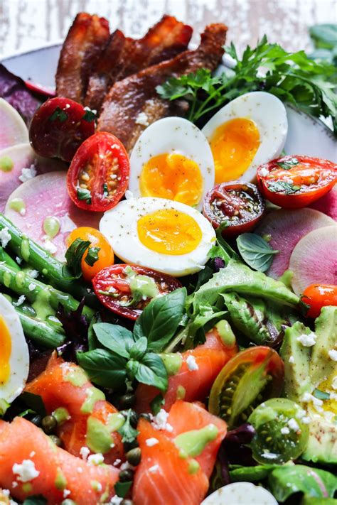 Beautiful And Delicious Spring Cobb Salad Full Of Fresh Baby Greens