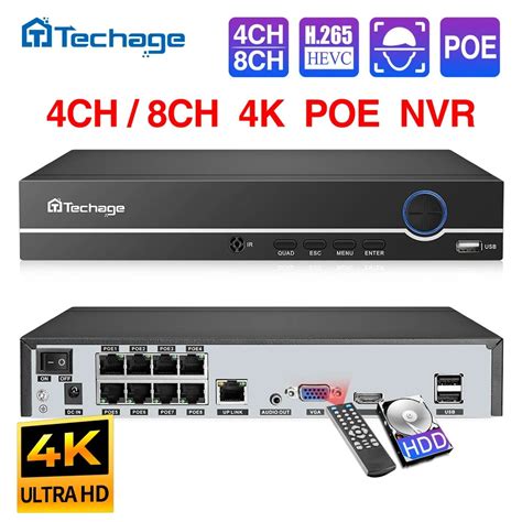 Techage H265 8ch 4mp 5mp 1080p 4k Poe Nvr Audio Out Security