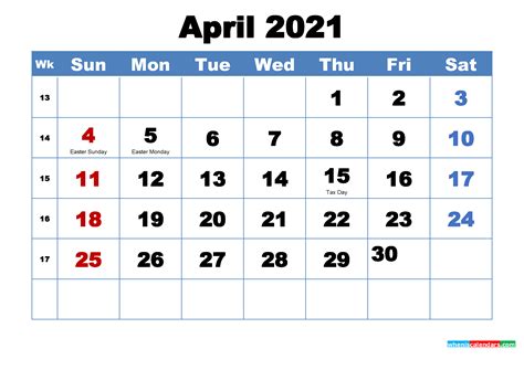 All photos and downloads were made for printables and inspirations (except for affiliate images). Printable April 2021 Calendar with Holidays - Free ...