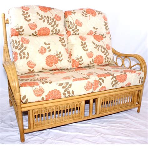 Cane Rattan Conservatory 2 Seater Sofa Garnet Natural Rattan And Teak Luxury Cushions 2
