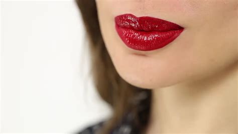 Macro Closeup Of Sexy Woman With Red Lips Flirting Seductive 스톡 동영상 비디오