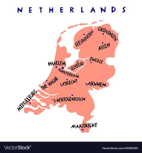 hand drawn netherlands capitals cities map vector image