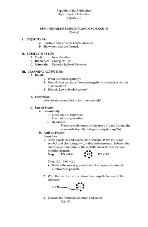 Science Concepts And Questions K To 12 Sample Lesson Plan In Science