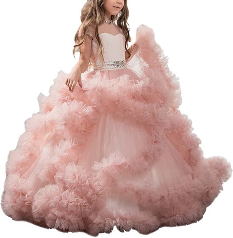 Stunning V Back Luxury Pageant Tulle Ball Gowns For Girls 2 12 Year Old