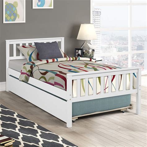 Twin Bed With Pullout Trundle Bed For Kids Solid Wood Platform Bed