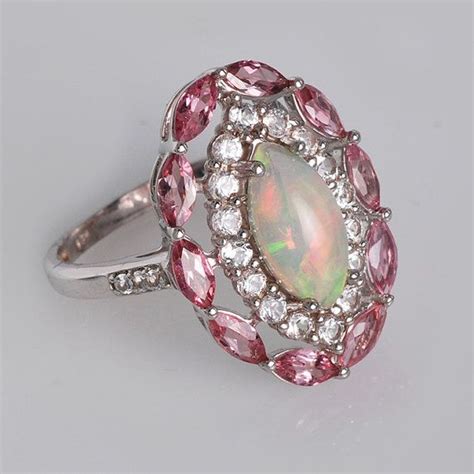 Ethiopian Opal Ring Pink Tourmaline Ring White By Arihantjewelry 96