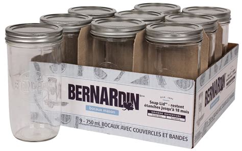 Bernardin 9 X 750ml Wide Mouth Glass Mason Jars With Snap Lids Canadian Tire