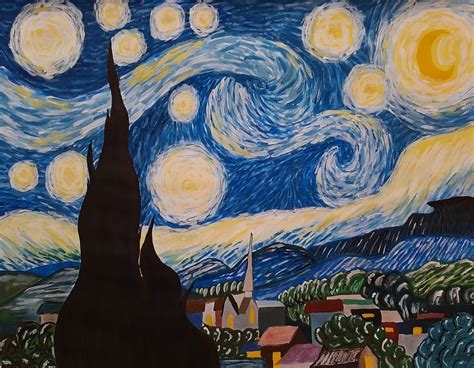 Ilustración La noche estrellada de Van Gogh Noche estrellada Van