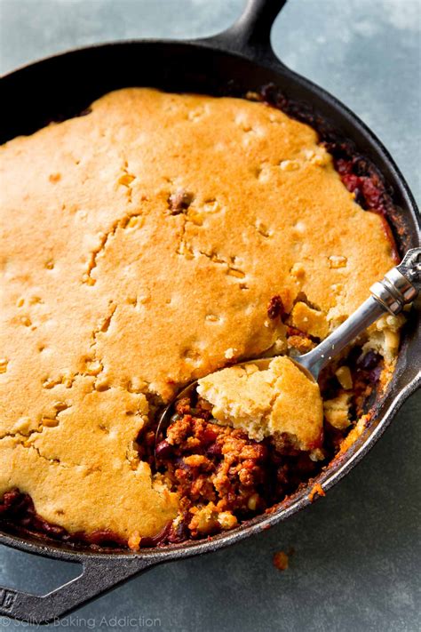 The following information has some a salad and chili can make a nice meal or appetizer. Cornbread-Topped Skillet Chili | Sally's Baking Addiction