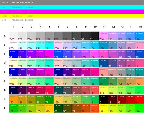 Rgb Color Chart Printable