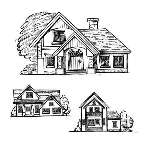 Set Of A Cottage Sketch Stock Illustration Illustration Of Front