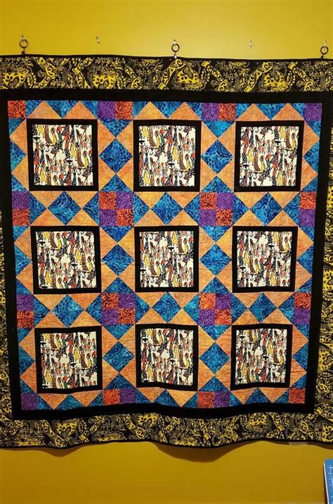 Queen Handmade African Quilt Sized 70 X 70 Has Nine Large Blocks