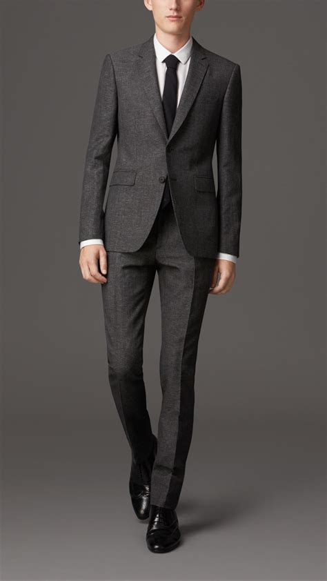 burberry slim fit wool linen birdseye suit in gray for men lyst
