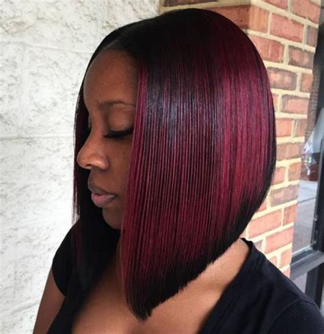 Burgundy Balayage Bob For Black Women Weave Hairstyles Straight