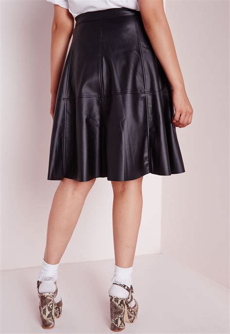 Lyst Missguided Plus Size Faux Leather Midi Skater Skirt Black In Black